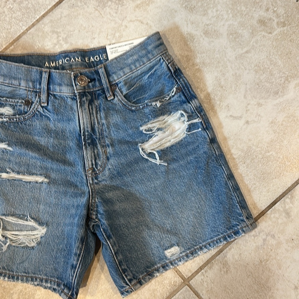 NWT! American Eagle 90s Boyfriend Long Length Destroyed Denim Shorts Jorts 00 - Picture 4 of 6